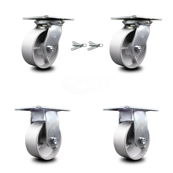 5 Inch Semi Steel Caster Set with Roller Bearing 2 Swivel Lock and 2 Rigid SCC